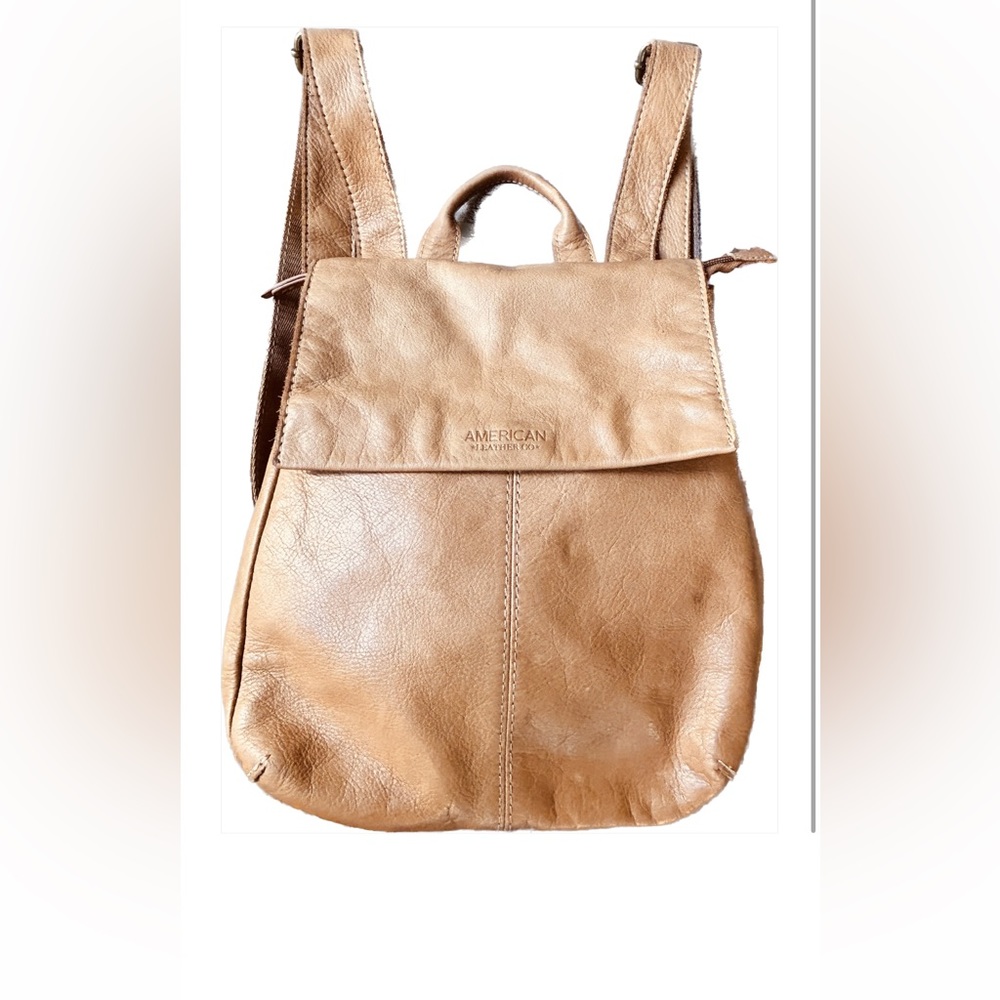 American Leather Co backpack. Genuine leather bag. Wear included in all photos.